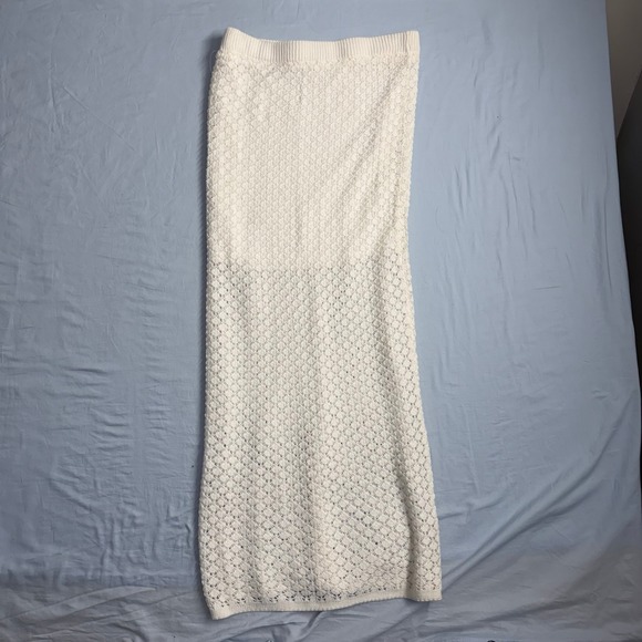 OLIVE‎ + OAK White Knit Maxi Skirt Textured Mesh Elastic Waist sz large - Picture 5 of 6